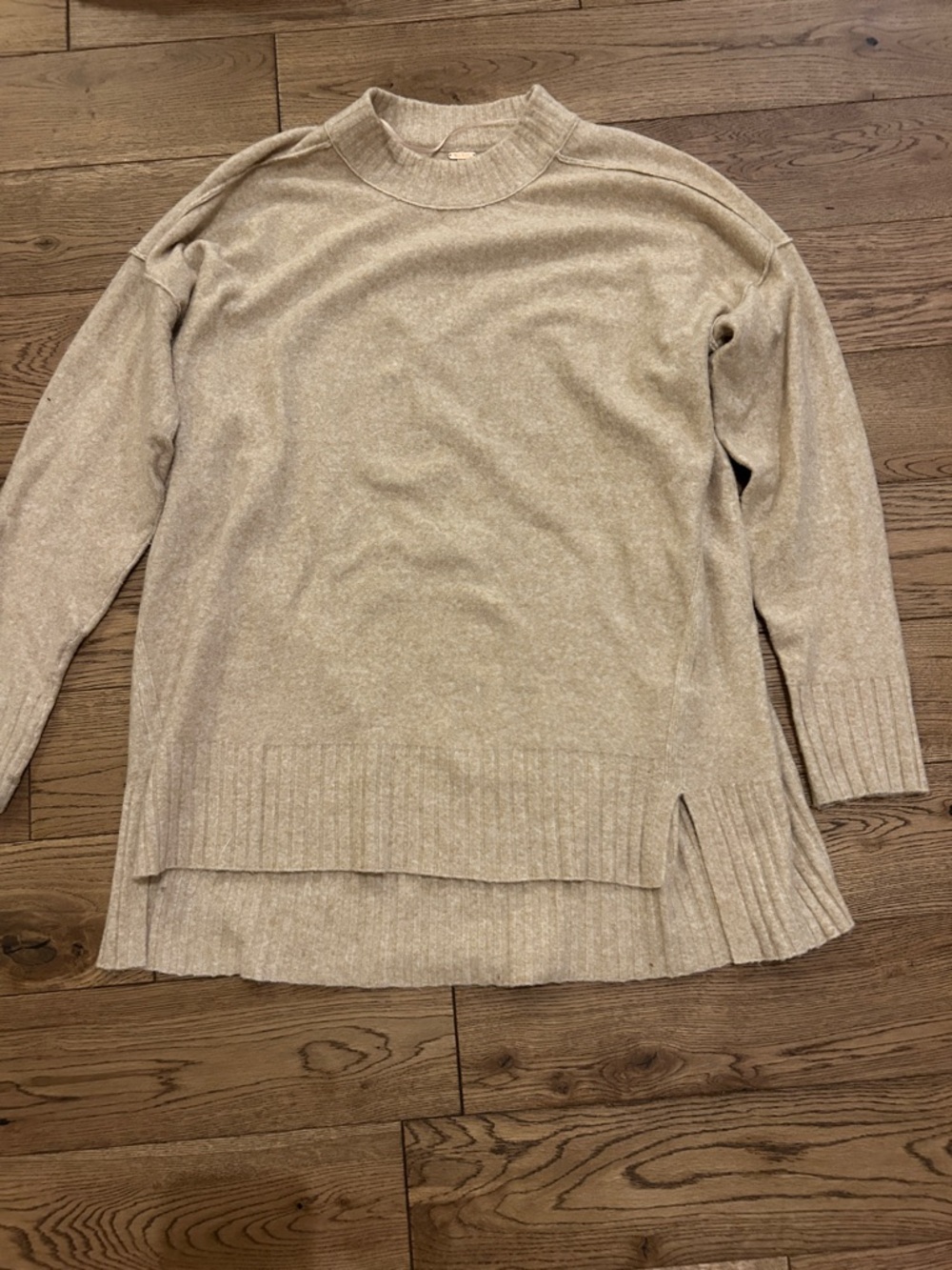 Free People Cozy Crewneck Tunic Sweater in Light Taupe